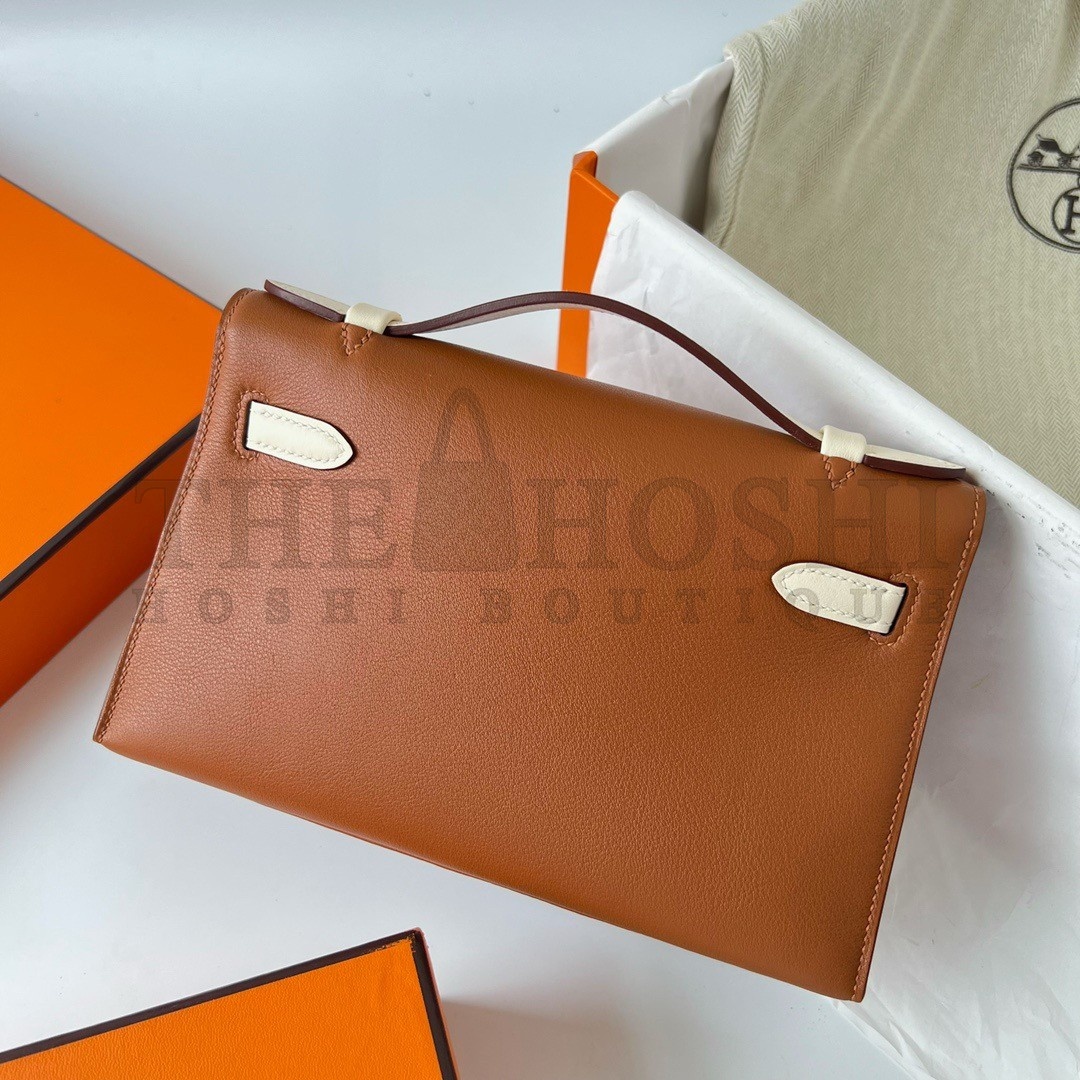 H**me5 HSS Kelly Pochette Bicolor Bag in Gold and Craie Swift Calfskin Master Quality