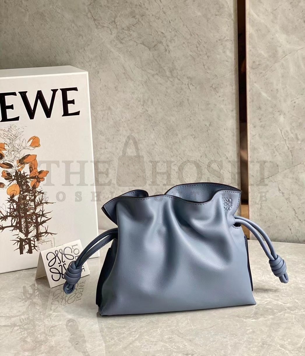 L0ew* Mini Flamenco Clutch Bag In Atlantic Blue Calfskin Master Quality