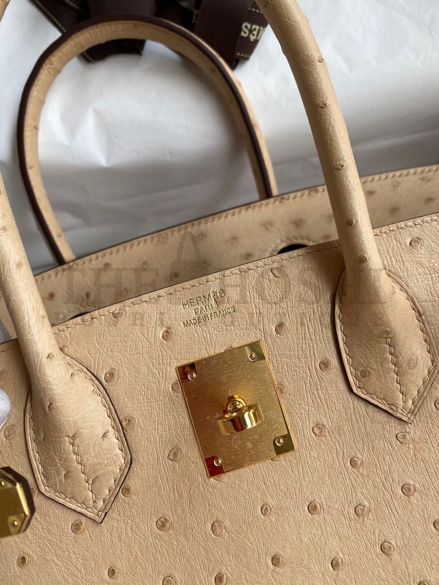 H**me5 Birkin 30 Retourne Handmade Bag In Chai Ostrich Leather Master Quality