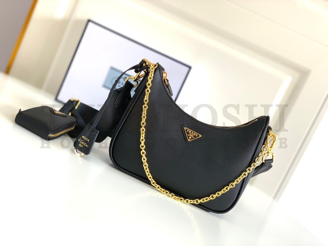 Pra*a Re-Edition 2005 Shoulder Bag In Black Saffiano Leather Master Quality