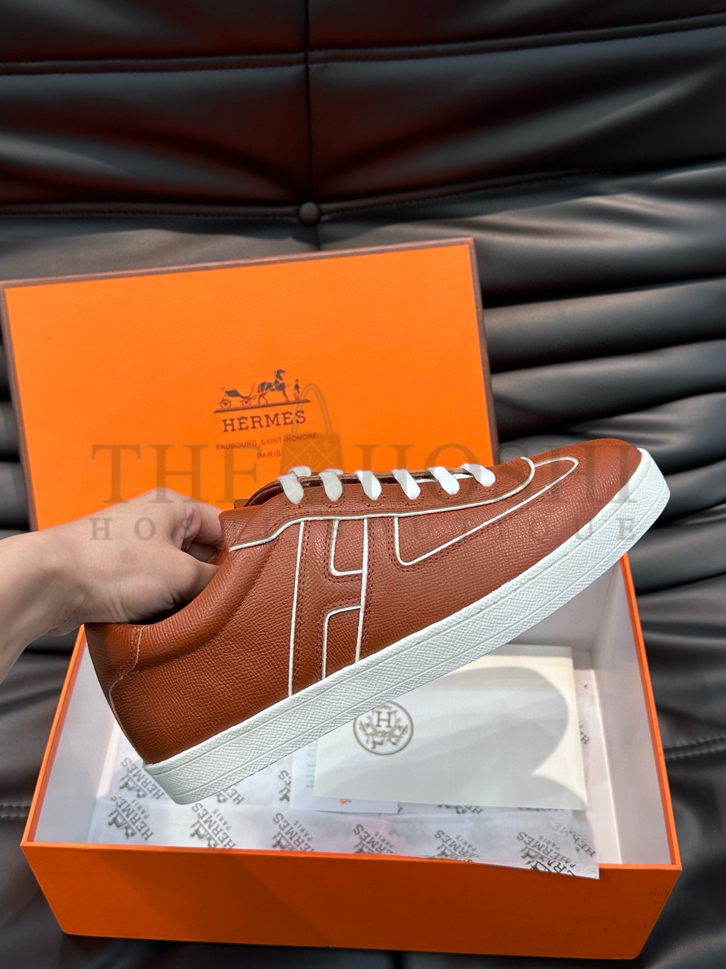H**me5 Boomerang Sneakers In Brown Epsom Calfskin Master Quality