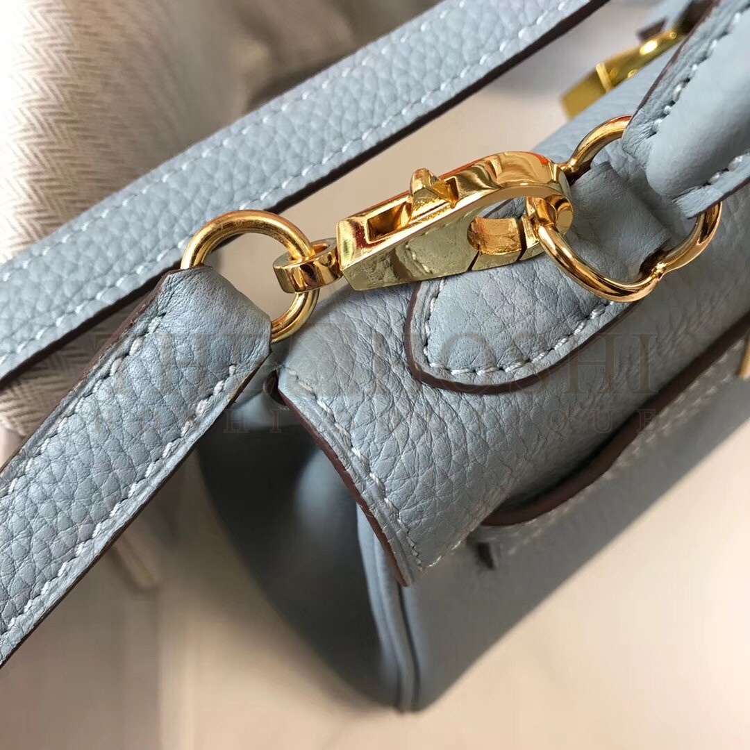 H**me5 Mini Kelly 20cm Bag In Blue Lin Clemence Leather Master Quality