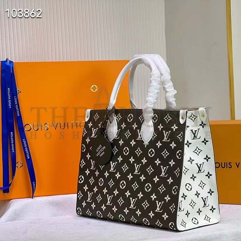 L0vis Vvtt0n LV Women OnTheGo MM Tote Bag Green Printed Embossed Grained Cowhide Master Quality