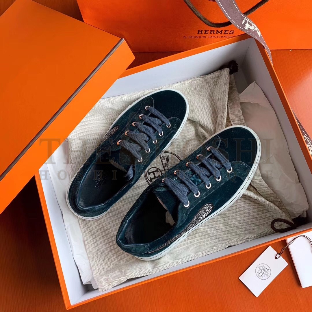 H**me5 Velvet Sneakers In Blue Velvet With Embroidered Wing Patch Master Quality