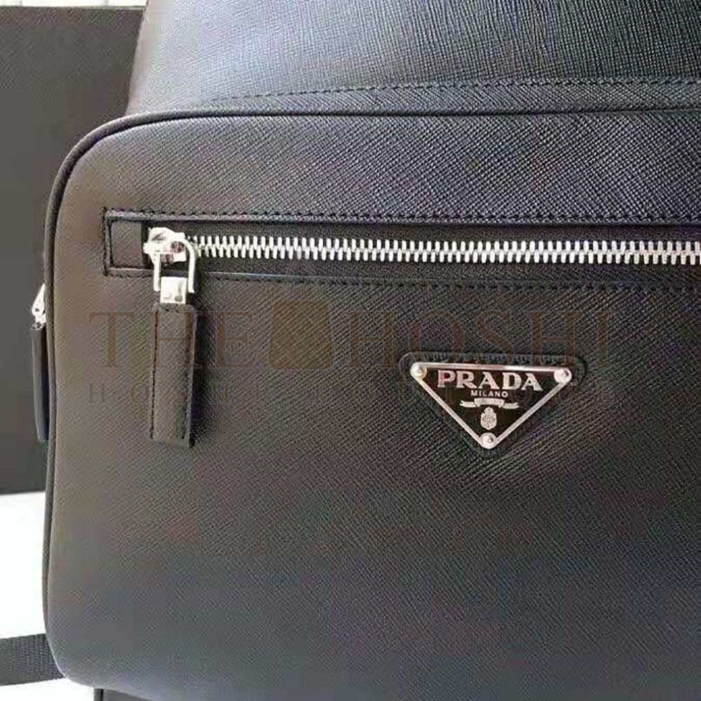 Pra*a Unisex Saffiano Leather Backpack Metal Hardware-Black Master Quality