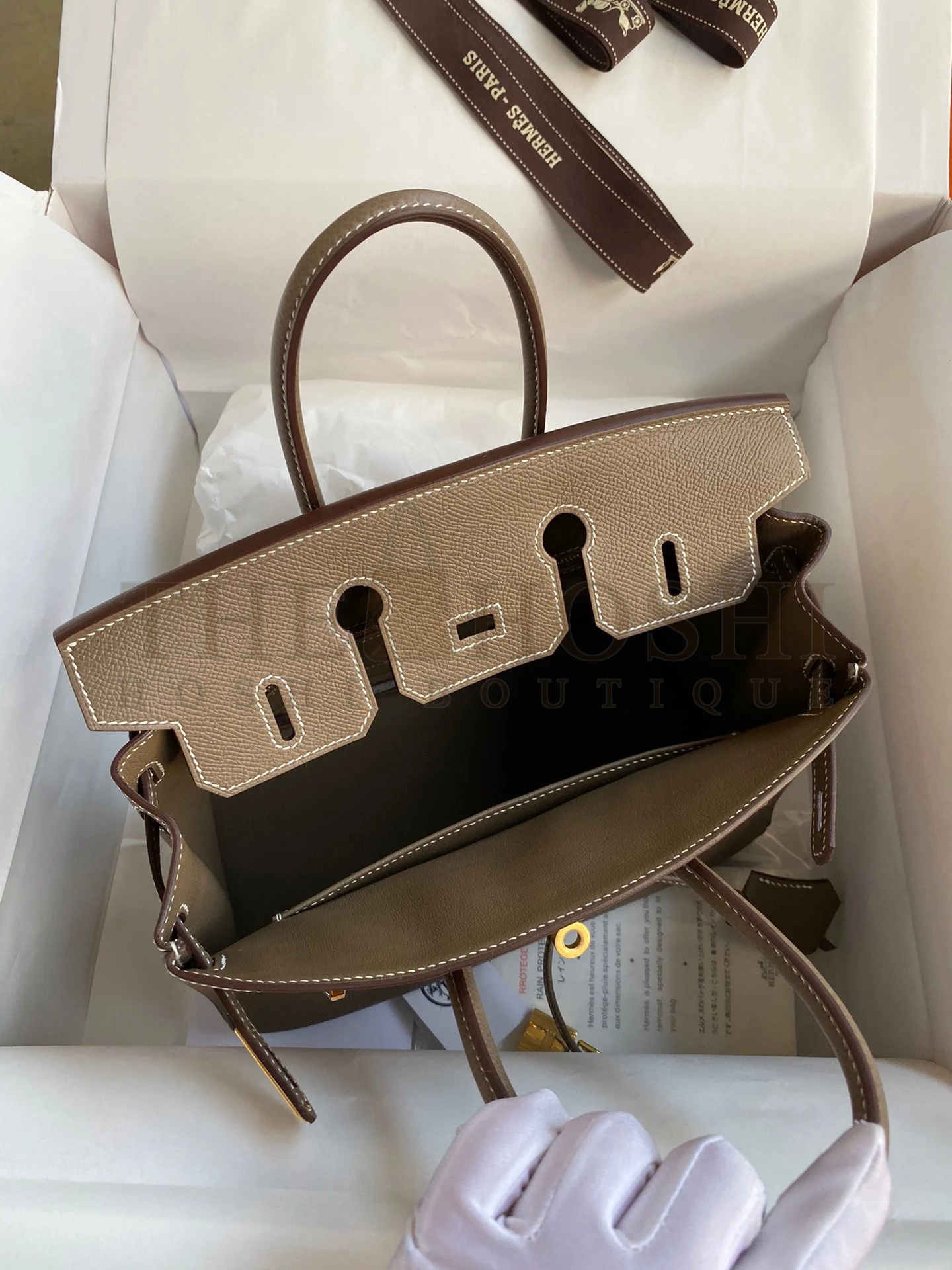 H**me5 Birkin 25 Retourne Handmade Bag In Taupe Epsom Calfskin Master Quality