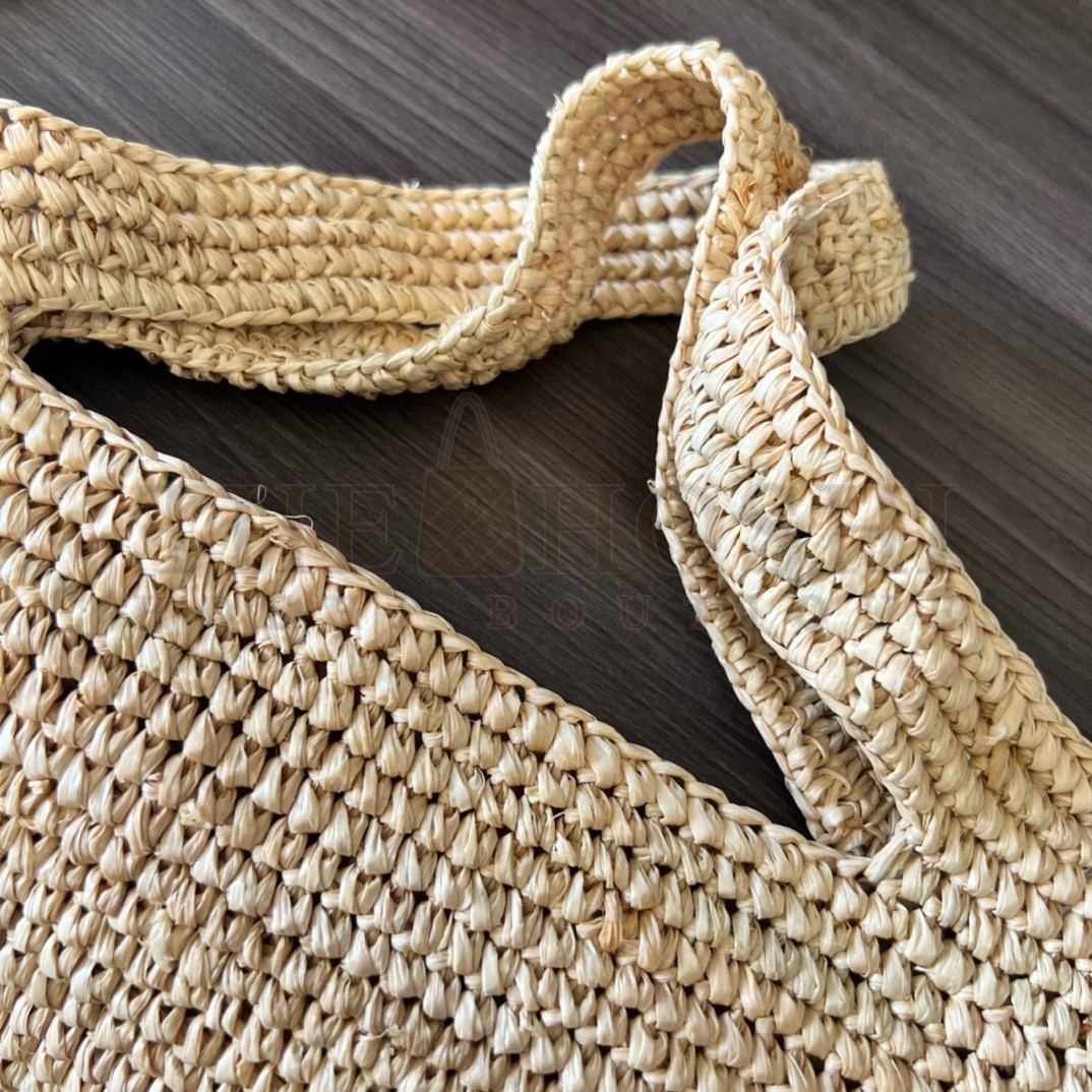 L0ew* Slit Tote Bag in Raffia and Calfskin Master Quality