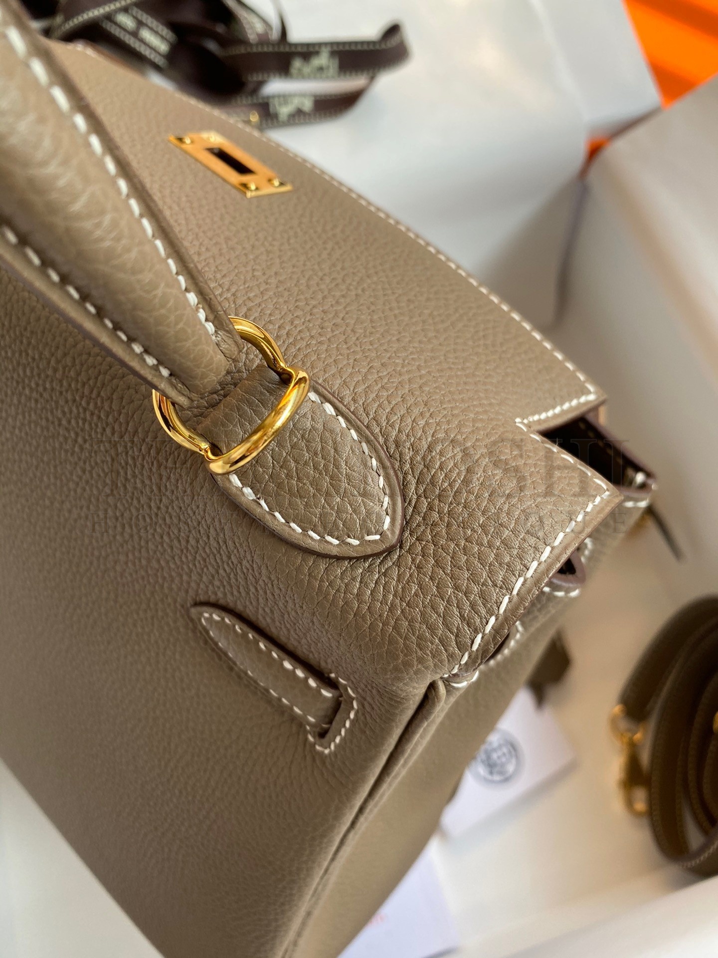 H**me5 Kelly Retourne 25 Handmade Bag In Taupe Clemence Leather Master Quality