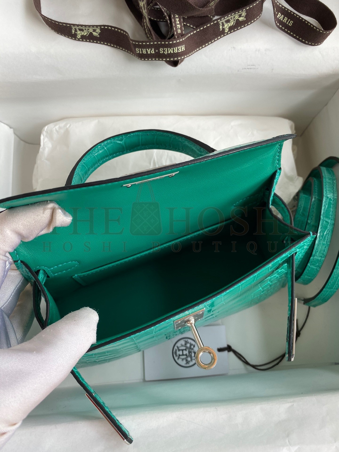 H**me5 Kelly Mini II Sellier Handmade Bag In Vert Jude Shiny Alligator Leather Master Quality