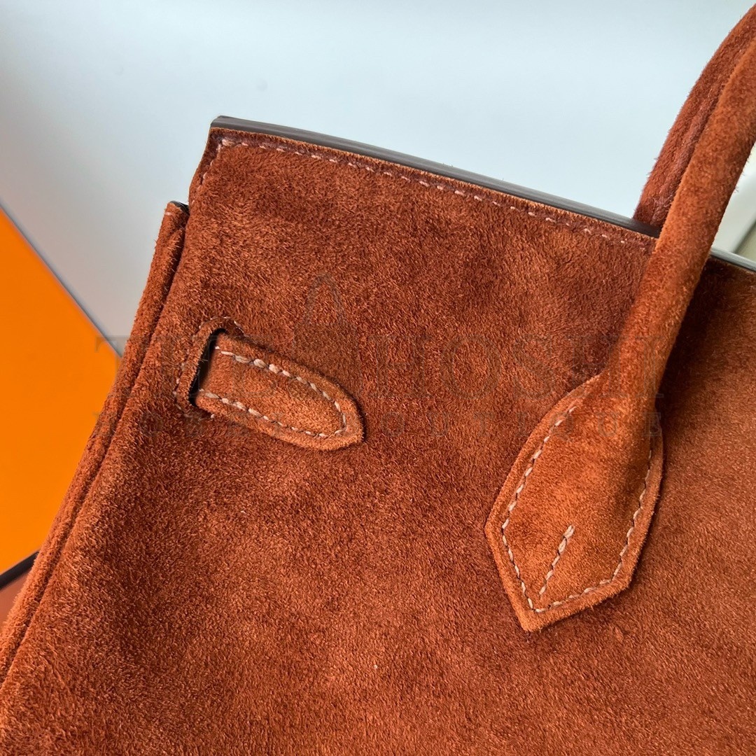 H**me5 Birkin 25 Retourne Handmade Bag In Brown Doblis Suede Leather Master Quality