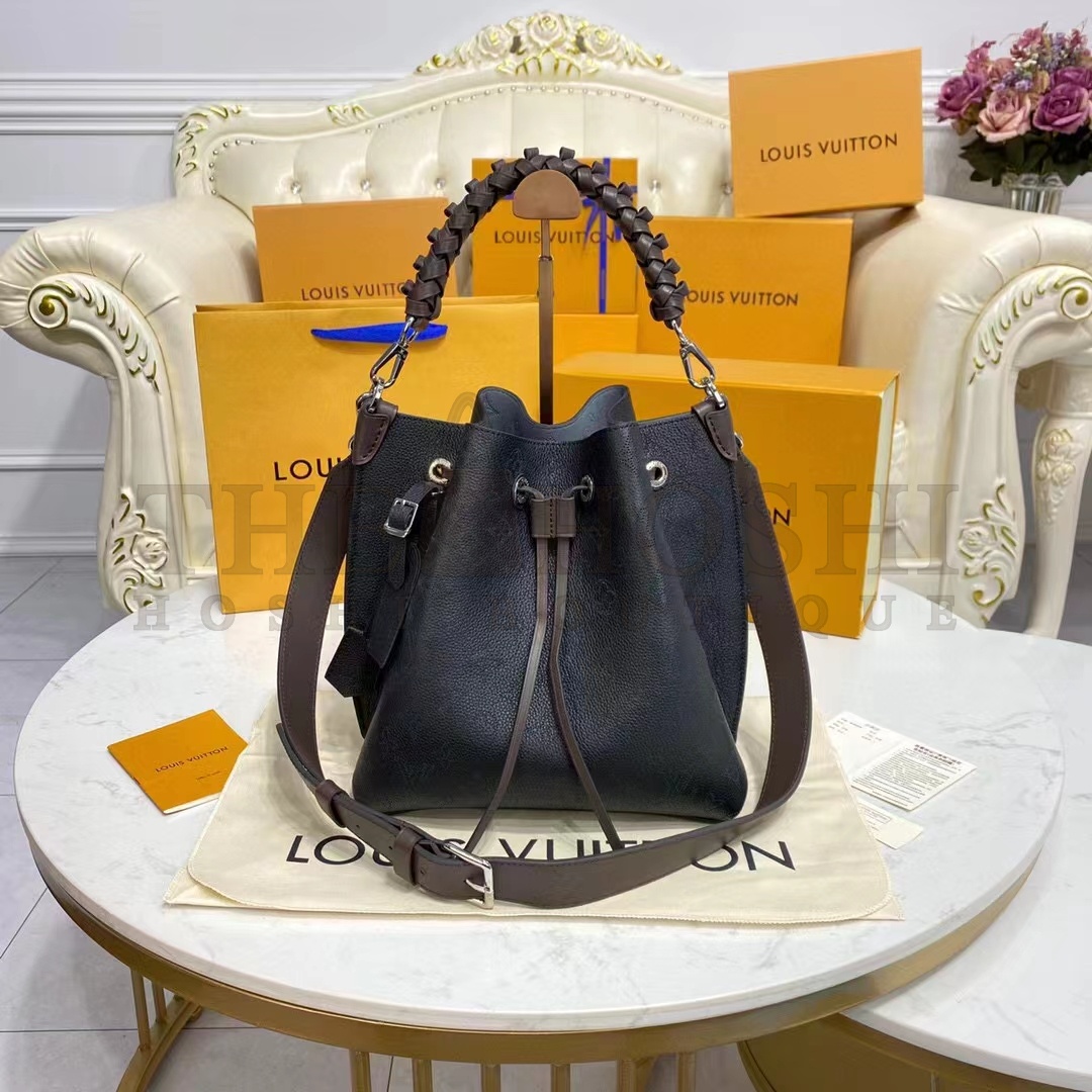 L0vis Vvtt0n LV Women Muria Bucket Bag Black Mahina Perforated Calf Leather Master Quality