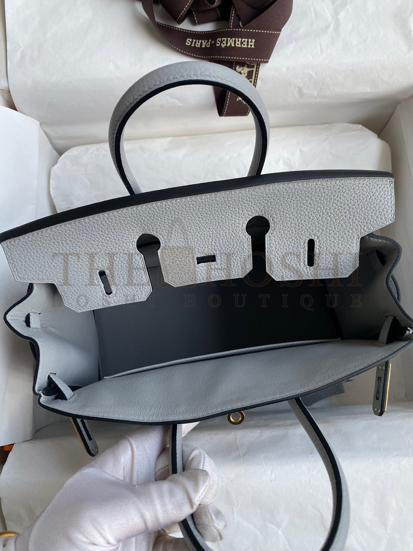 H**me5 Birkin 25 Retourne Handmade Bag In Blue Glacier Clemence Leather Master Quality