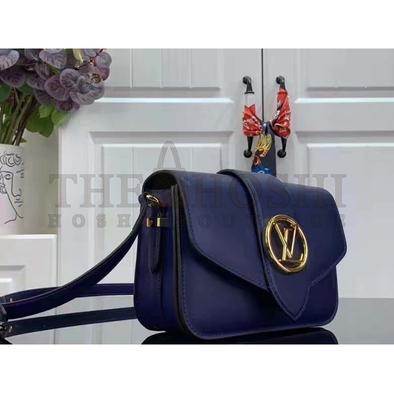 L0vis Vvtt0n LV Women Pont 9 Soft MM Handbag Blue Grained Calfskin Master Quality