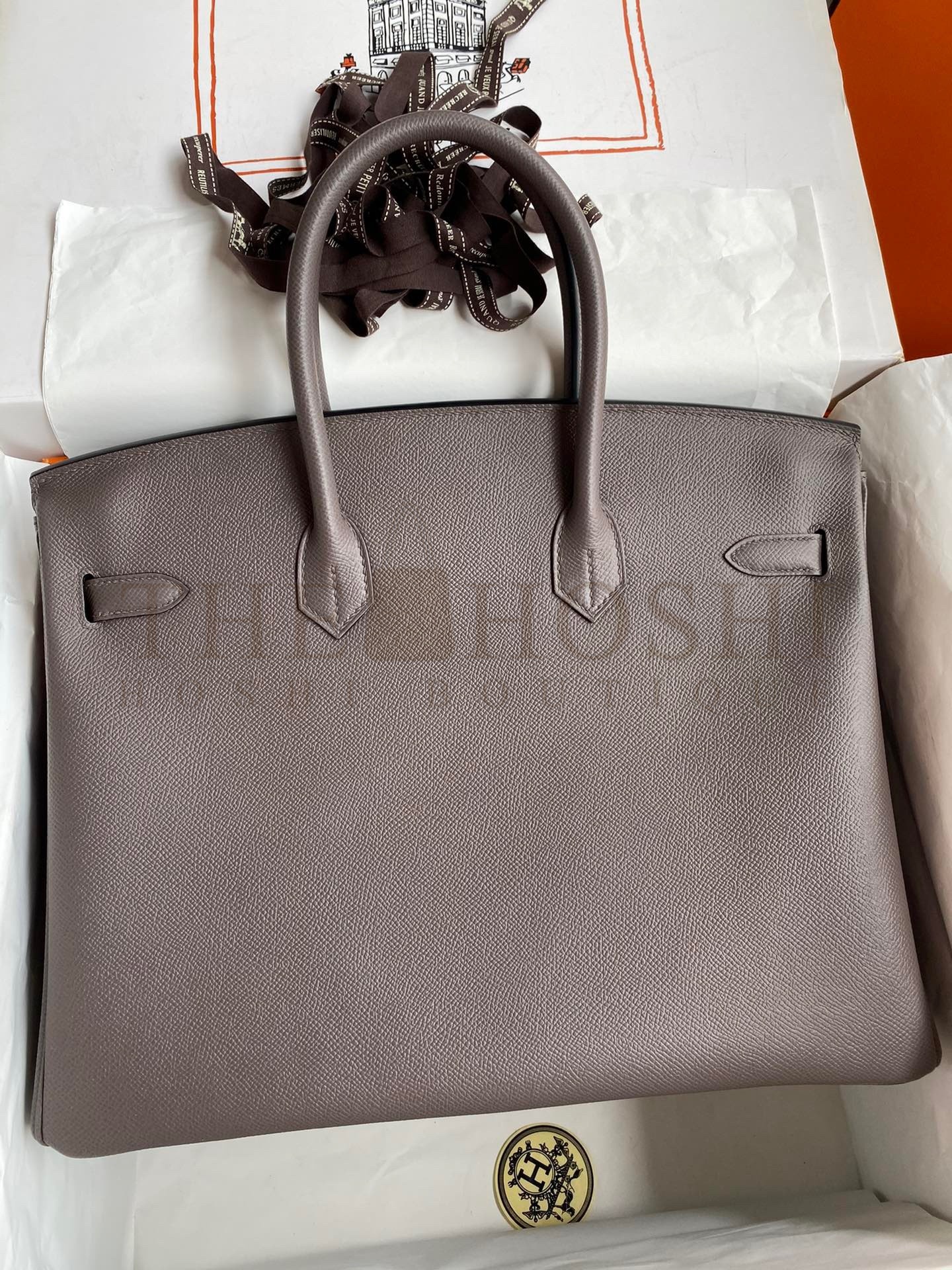 H**me5 Birkin 35 Retourne Handmade Bag In Etain Epsom Calfskin Master Quality