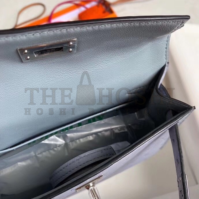 H**me5 Blue Lin Ostrich Kelly Mini II Handmade Bag Master Quality