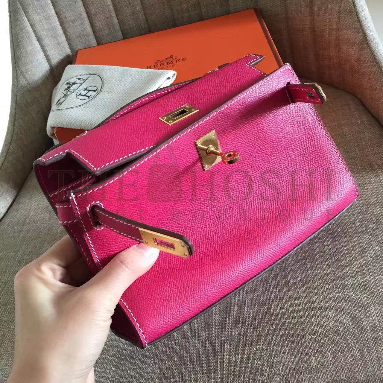 H**me5 Rose Red Kelly Pochette Epsom Handmade Bag Master Quality