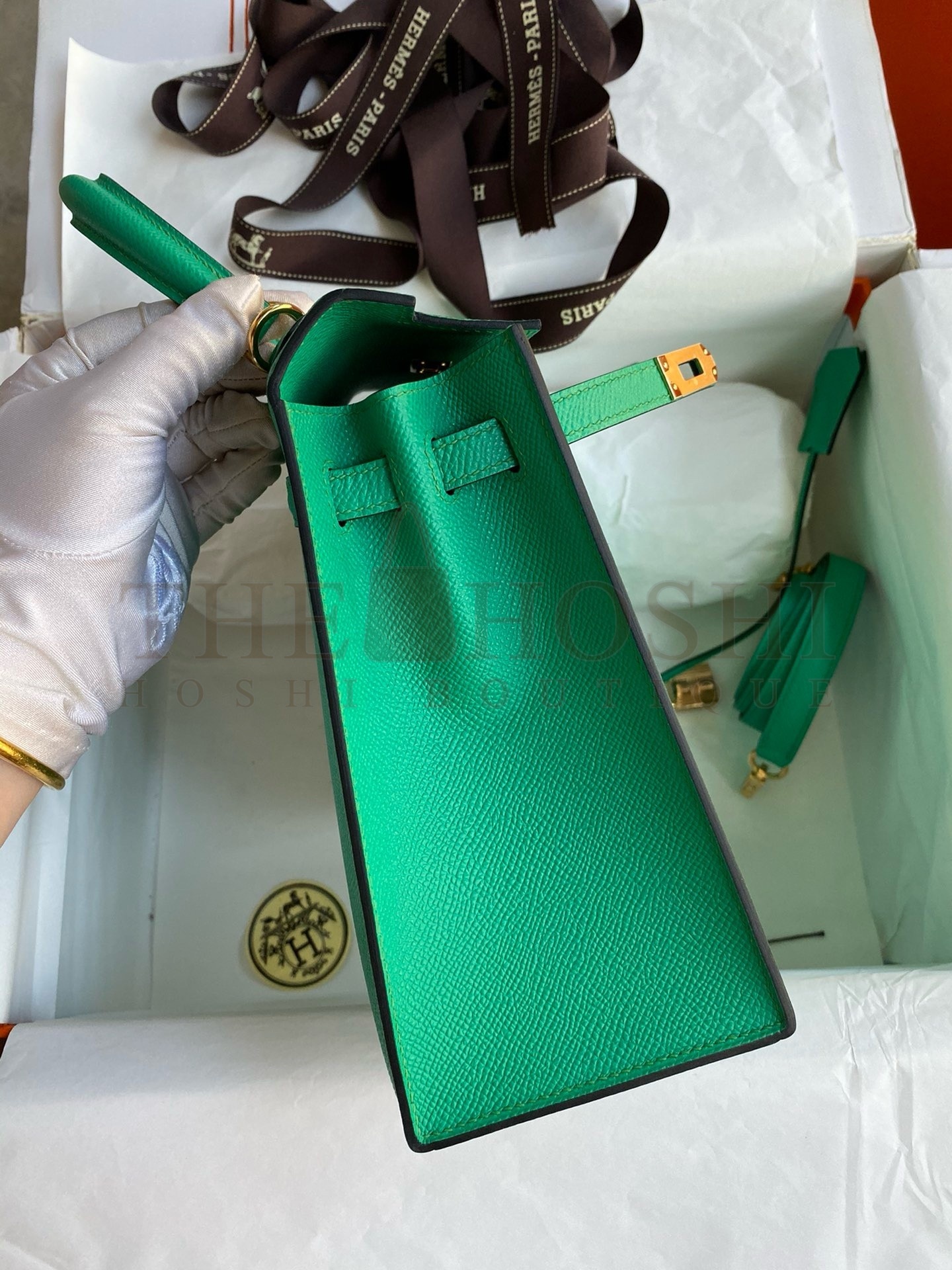 H**me5 Kelly Sellier 25 Handmade Bag In Vert Jade Epsom Calfskin Master Quality
