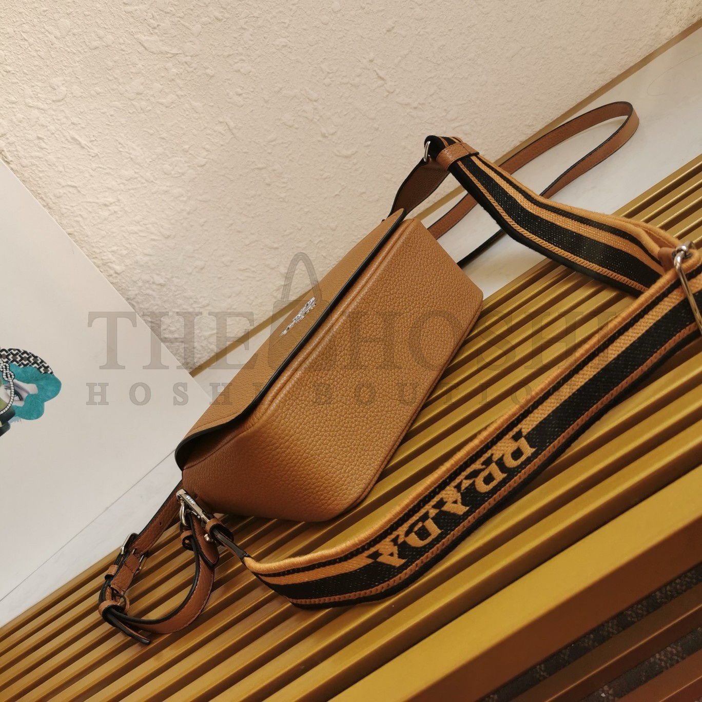 Pra*a Flap Shoulder Bag in Brown Grained Leather Master Quality