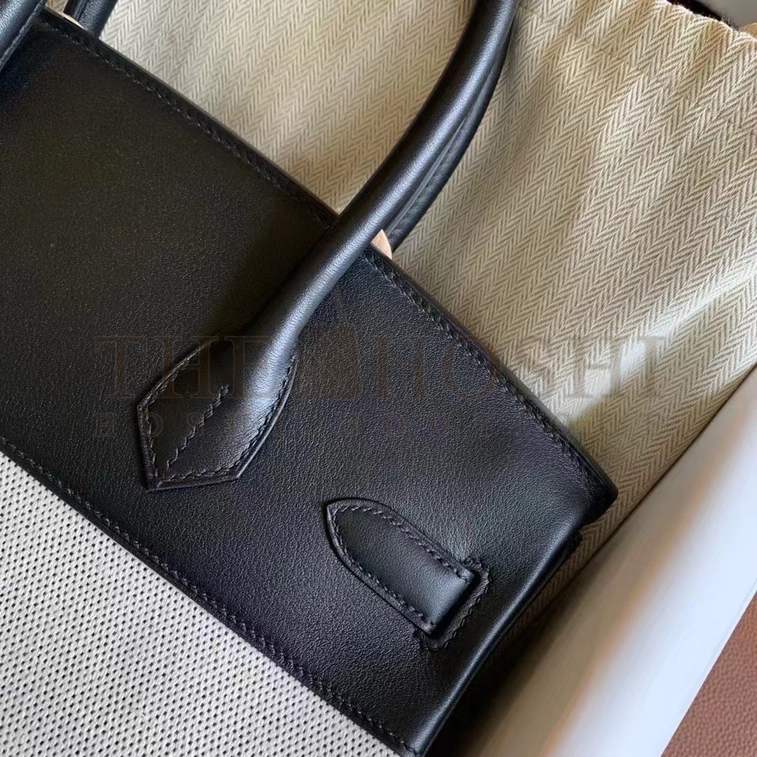 H**me5 Birkin 30 Handmade Bag In Toile & Black Swift Leather Master Quality