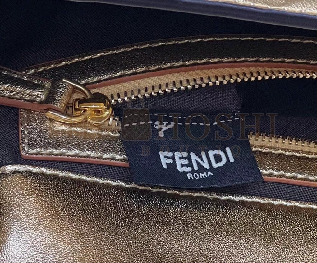 F**di Large Baguette Bag In Gold FF Metallic Leather Master Quality