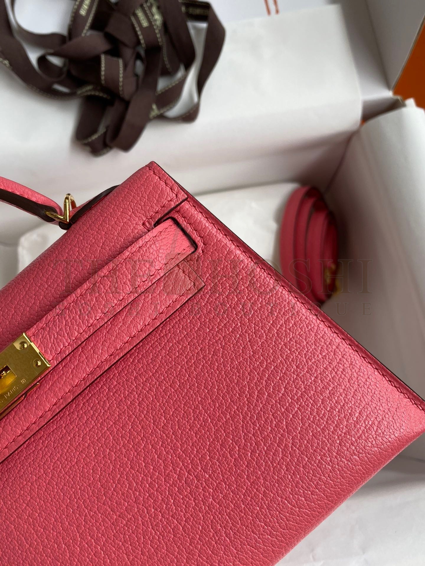 H**me5 Kelly Mini II Sellier Handmade Bag In Rose Lipstick Chevre Mysore Leather Master Quality