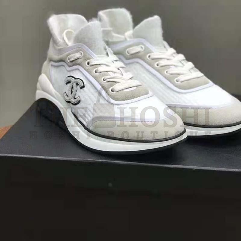 Ch**el Women Velvet Calfskin &amp; Mixed Fibers Sneakers-Grey Master Quality
