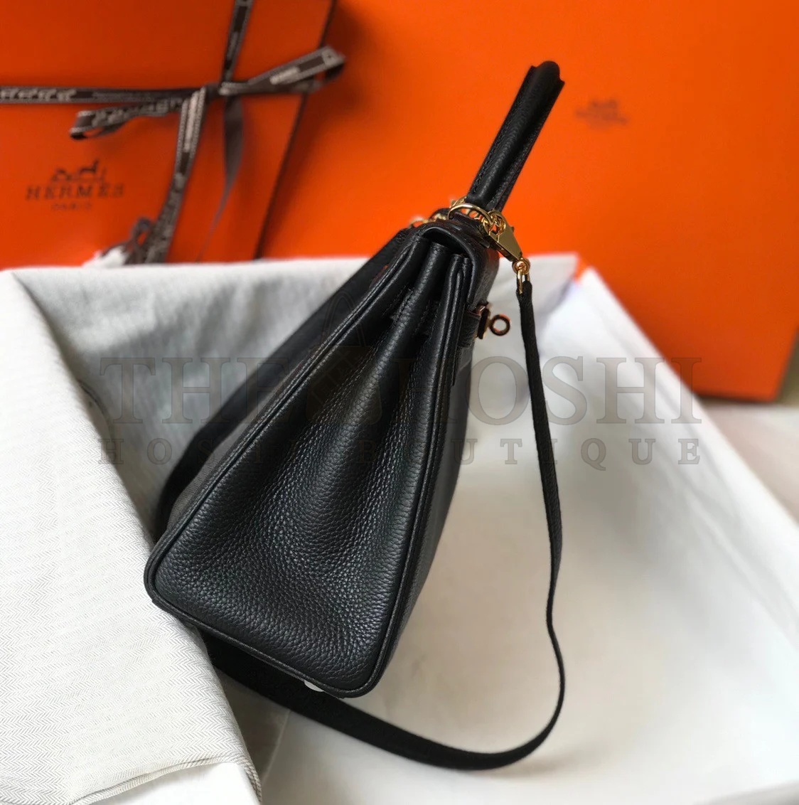 H**me5 Kelly 25cm Retourne Bag in Black Clemence Leather GHW Master Quality