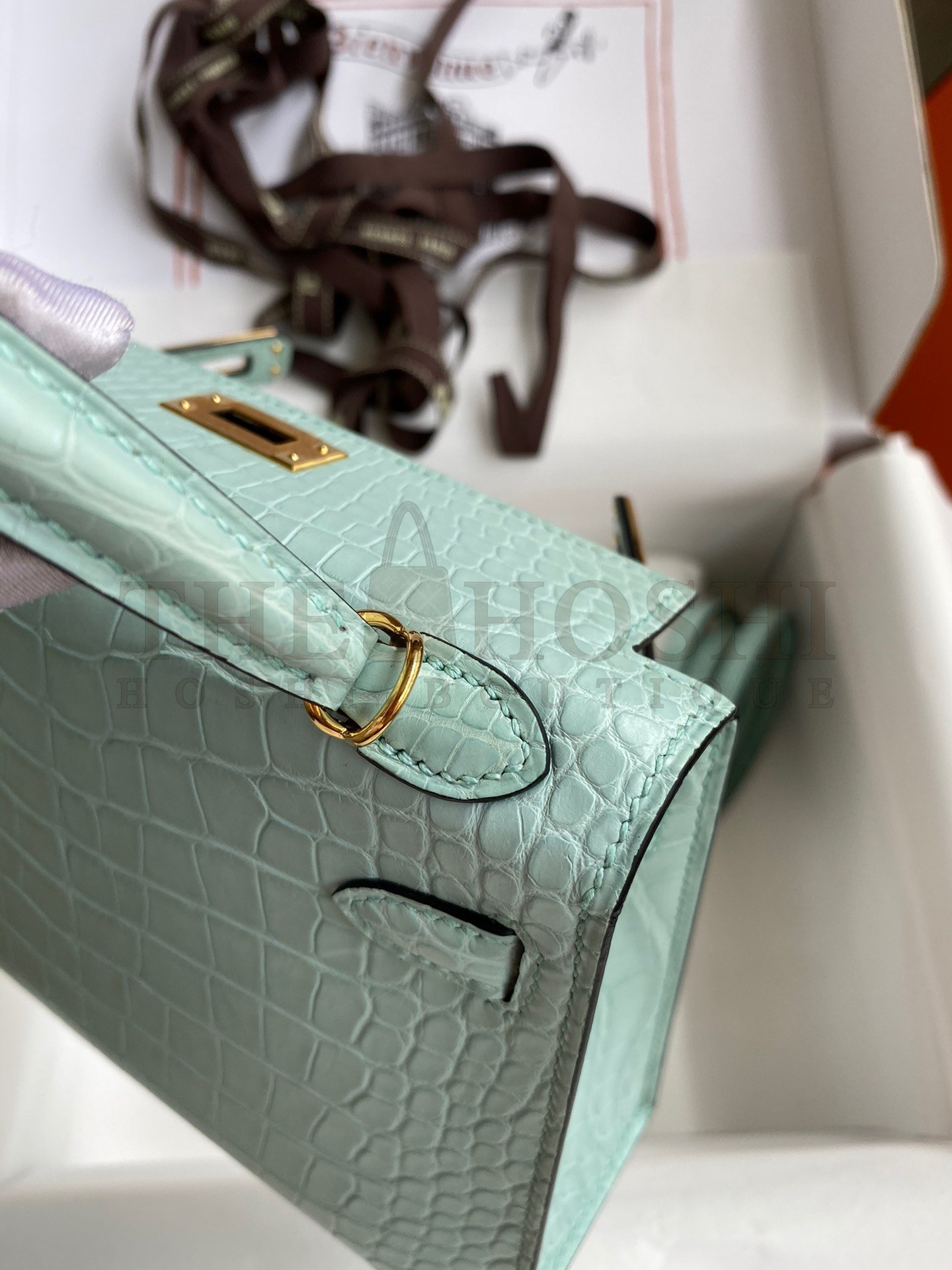 H**me5 Kelly Mini II Sellier Handmade Bag In Vert D