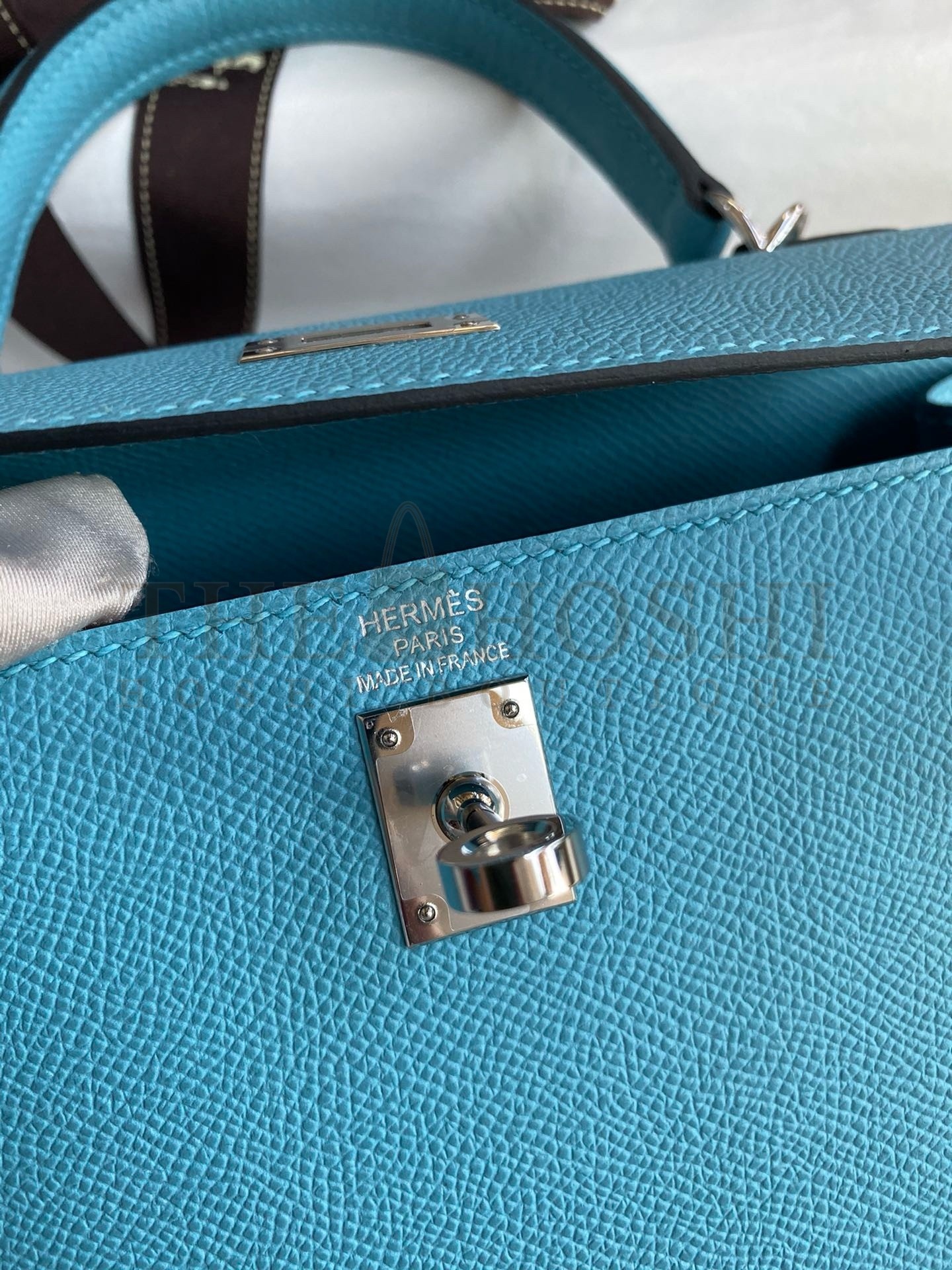 H**me5 Kelly Sellier 25 Handmade Bag In Blue du Nord Epsom Calfskin Master Quality