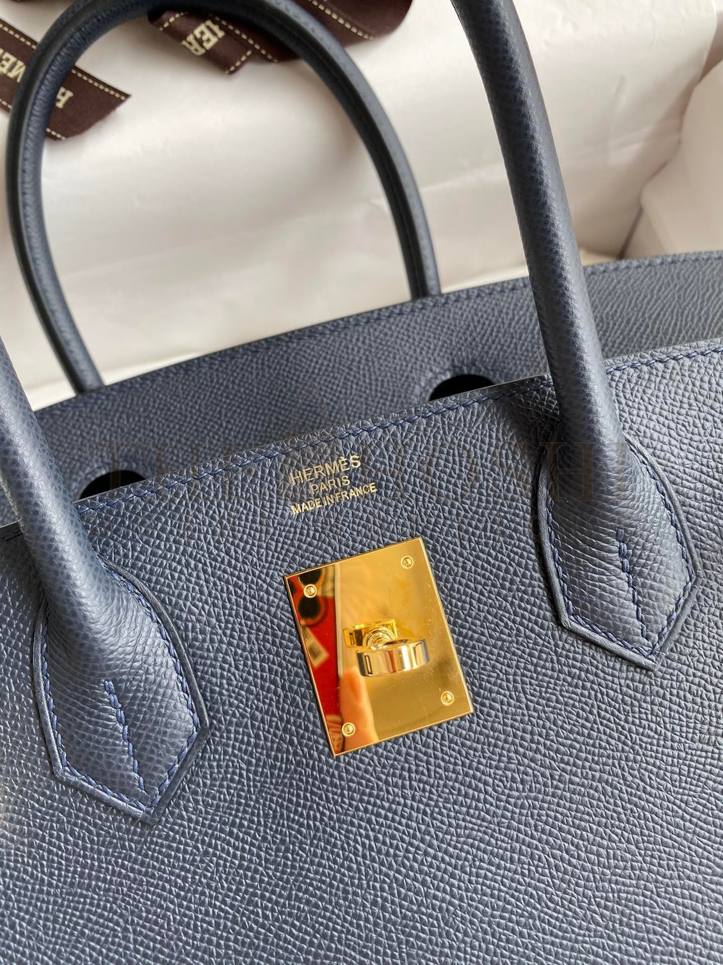 H**me5 Birkin 30 Retourne Handmade Bag In Blue Nuit Epsom Calfskin Master Quality
