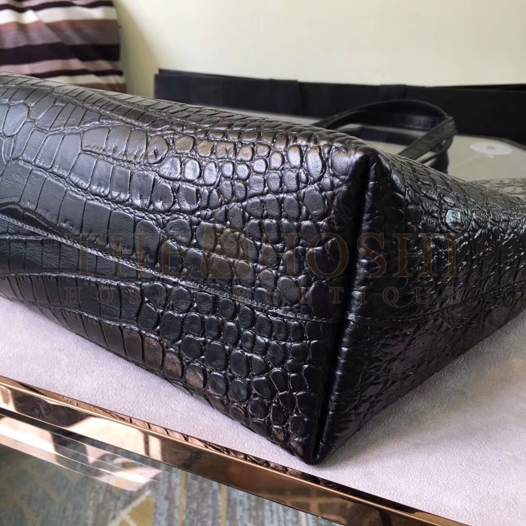 Sa1nt Lau*nt Black Crocodile Embossed Shopping Tote Master Quality