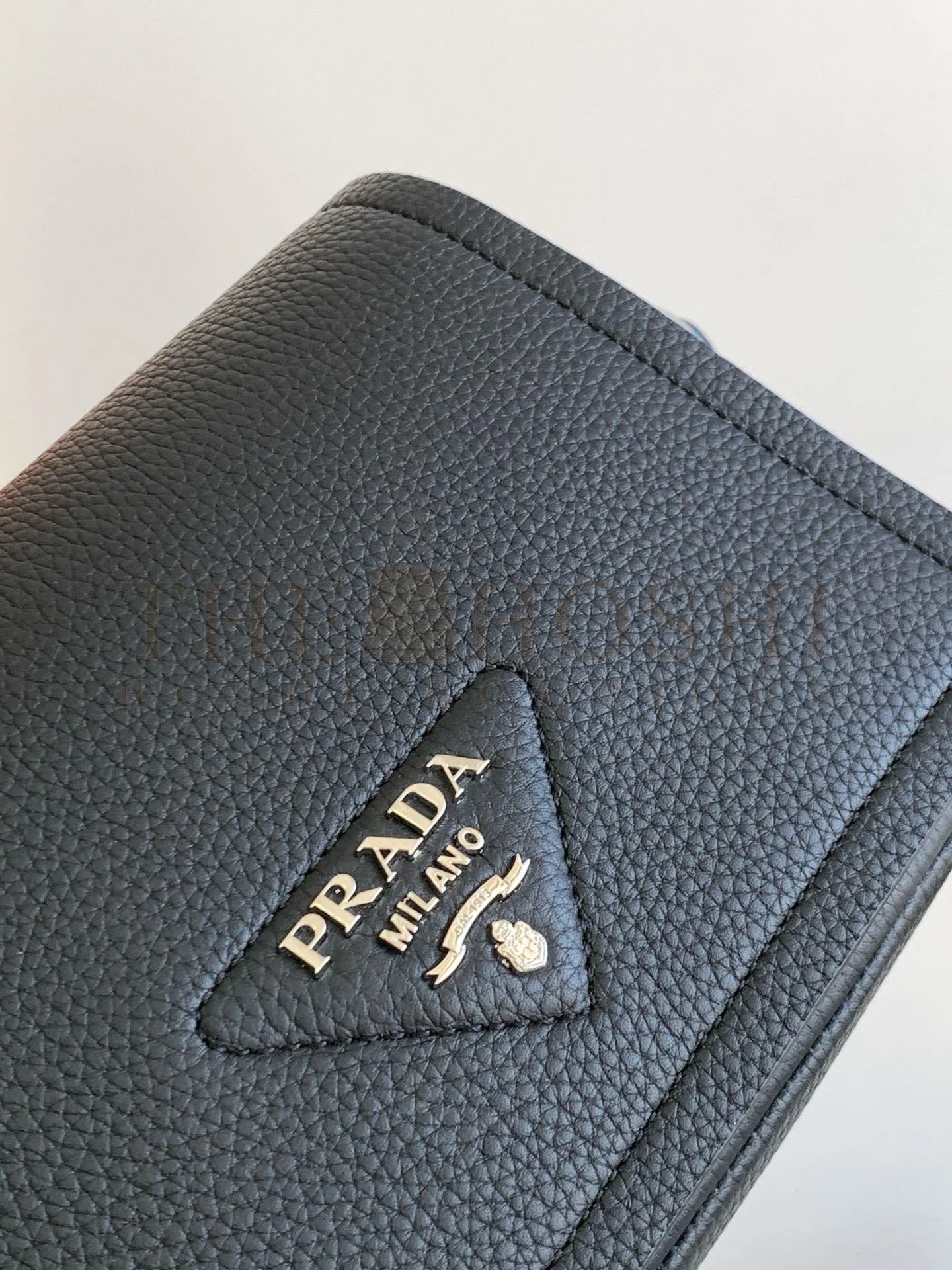 Pra*a Flap Shoulder Bag in Black Grained Leather Master Quality
