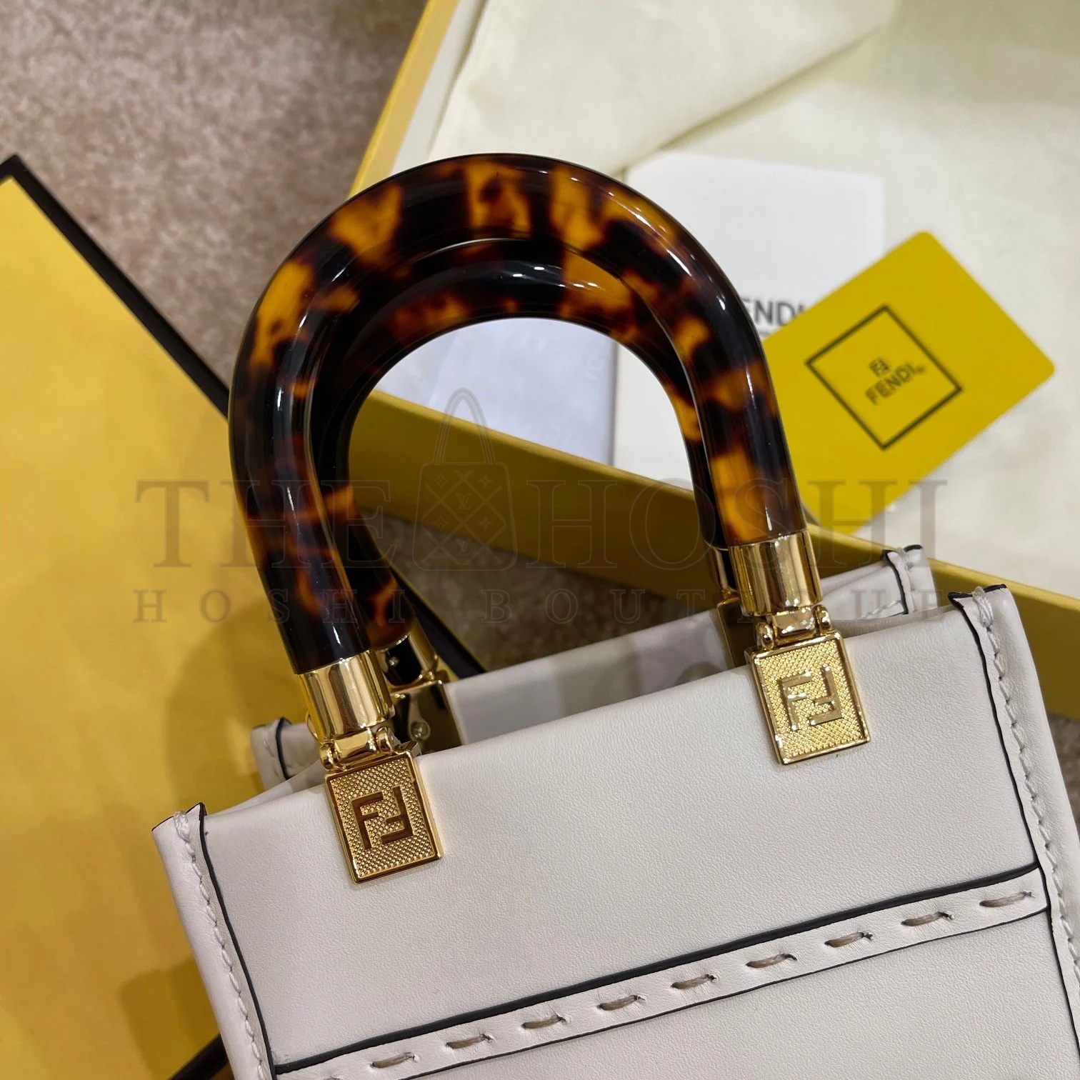F**di Mini Sunshine Shopper Bag In White Leather Master Quality