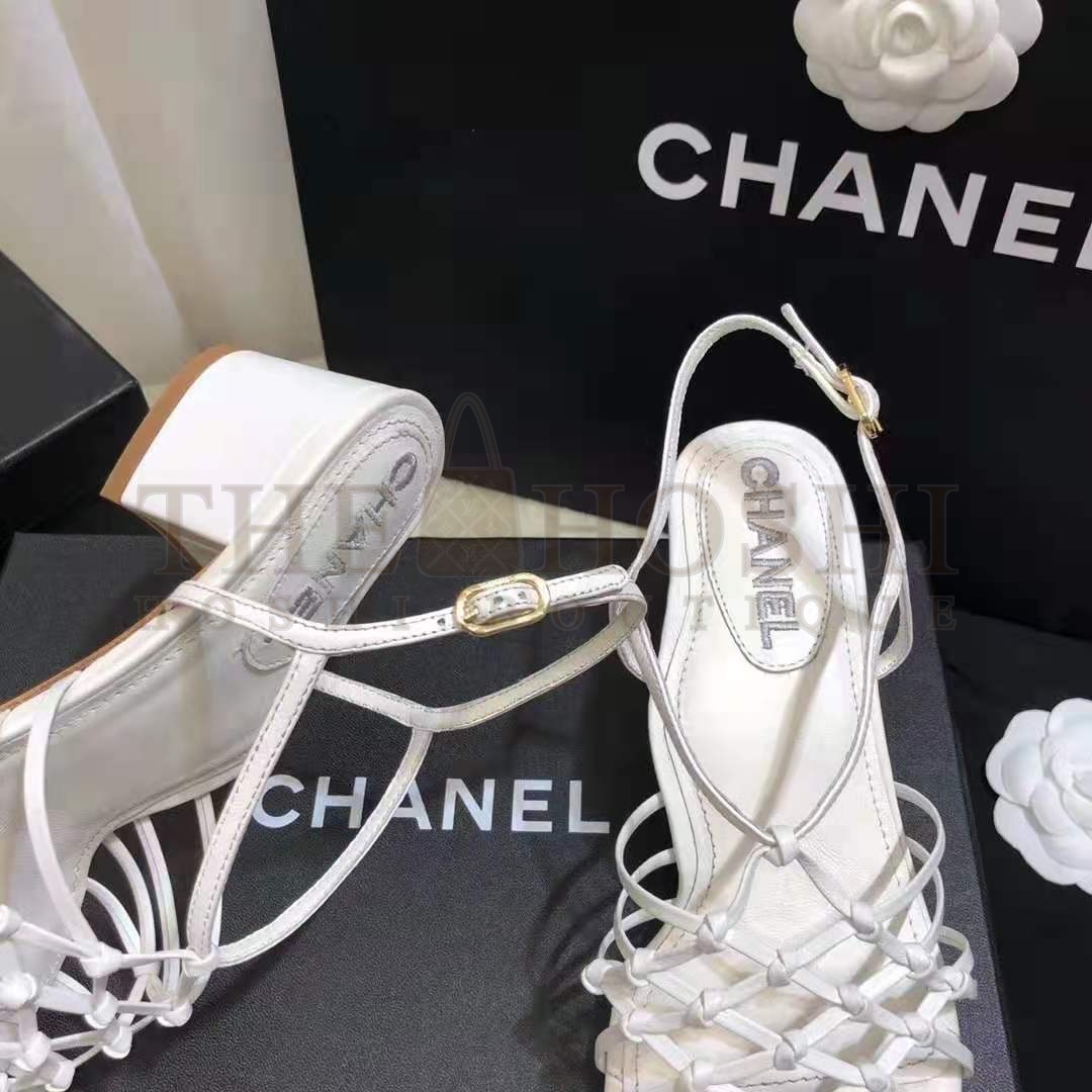 Ch**el Women Sandals Lambskin White 5 cm Heel Master Quality