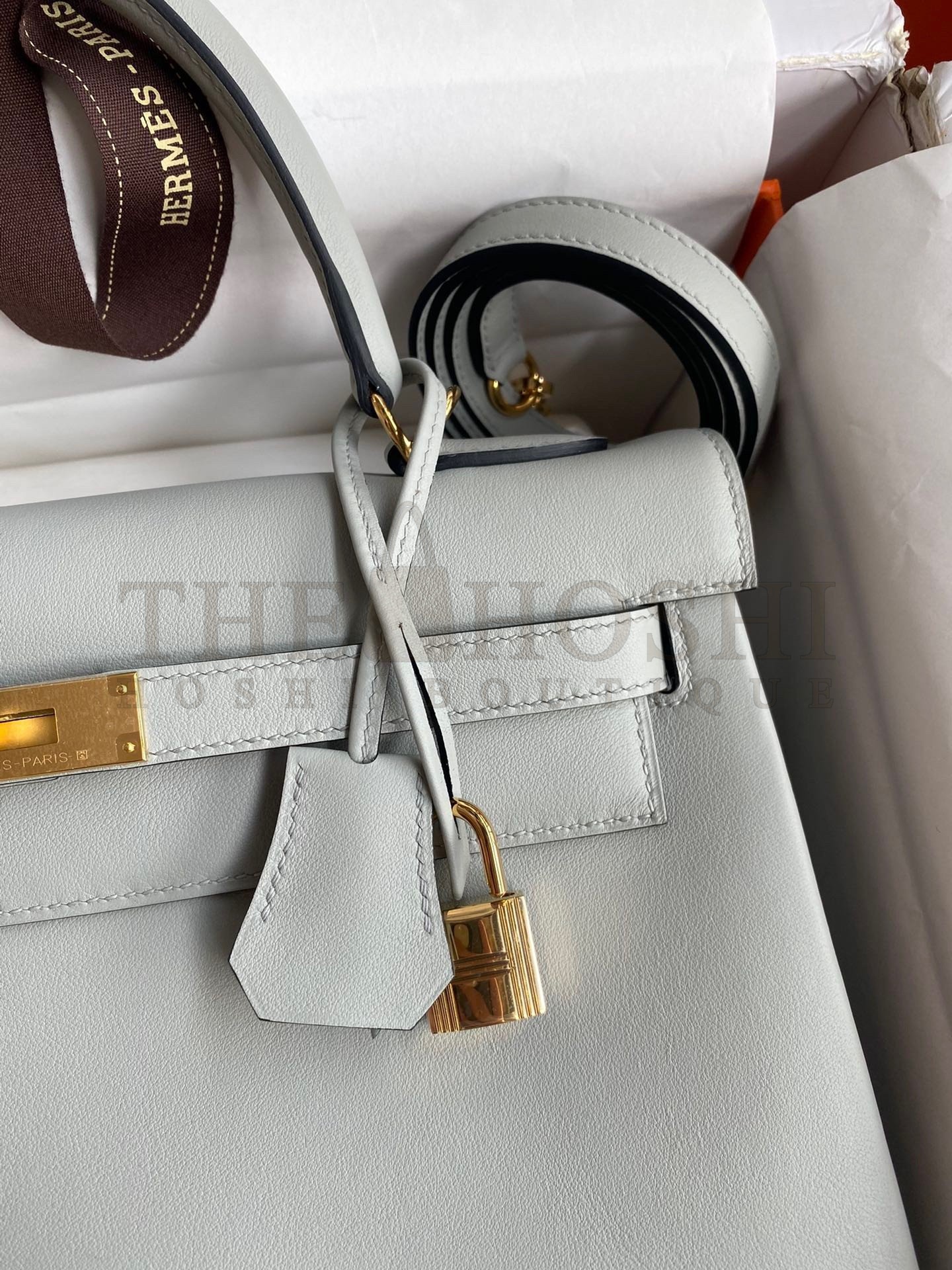 H**me5 Kelly Retourne 32cm Handmade Bag In Blue Glacier Swift Calfskin Master Quality