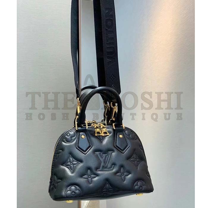 L0vis Vvtt0n LV Women Alma BB Handbag Black Quilted Embroidered Smooth Calf Leather Master Quality