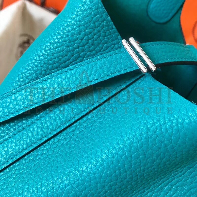 H**me5 Blue Paon Picotin Lock PM 18cm Handmade Bag Master Quality