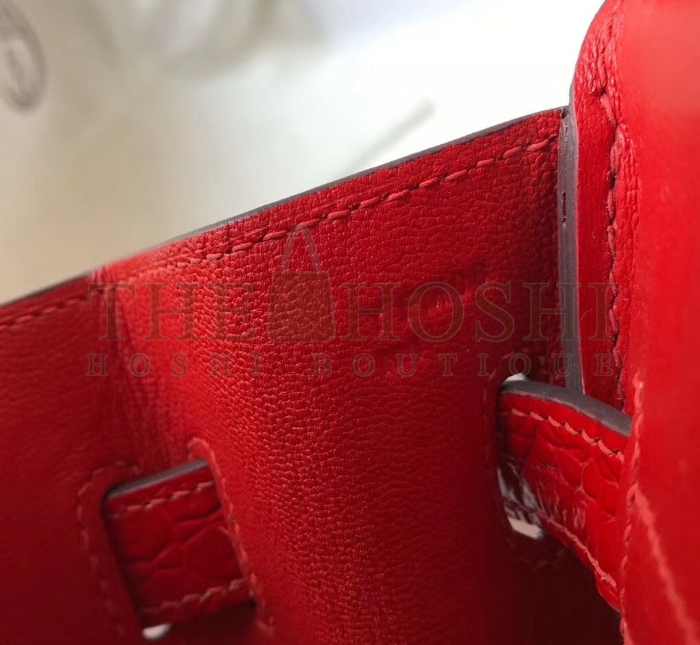 H**me5 Birkin 25cm Bag In Red Embossed Crocodile Leather Master Quality