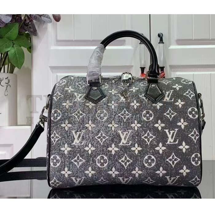 L0vis Vvtt0n LV Women Speedy Bandoulière 25 Handbag Gray Denim Textile Jacquard Master Quality