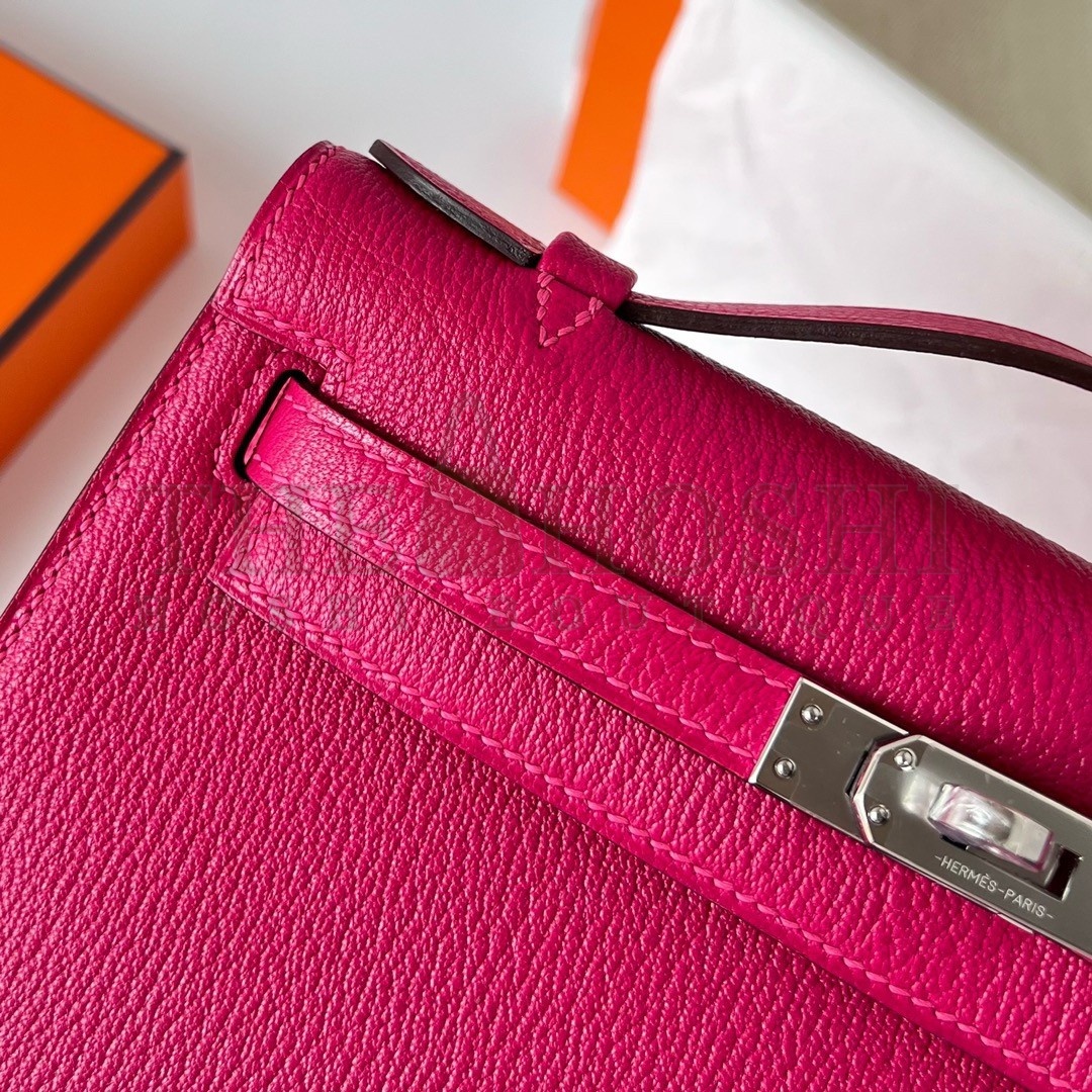 H**me5 Kelly Pochette Handmade Bag In Rose Mexico Chevre Mysore Leather Master Quality