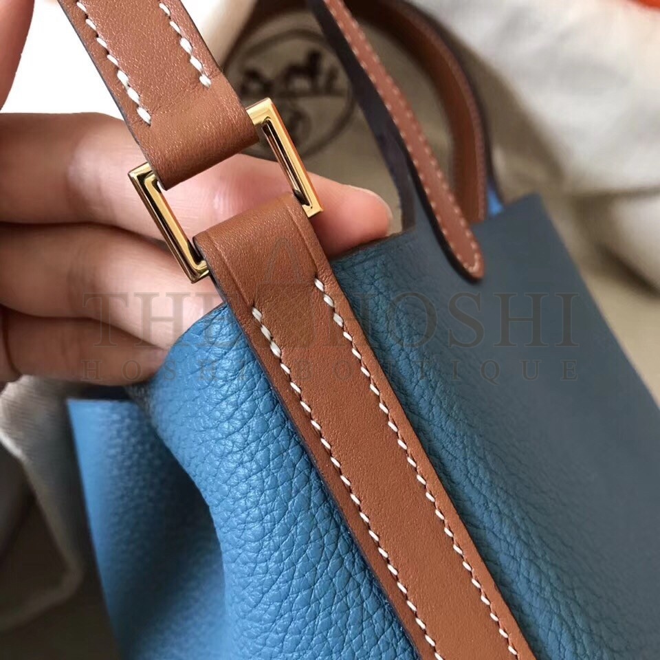 H**me5 Bicolor Picotin Lock MM 22cm Blue Jean Bag Master Quality