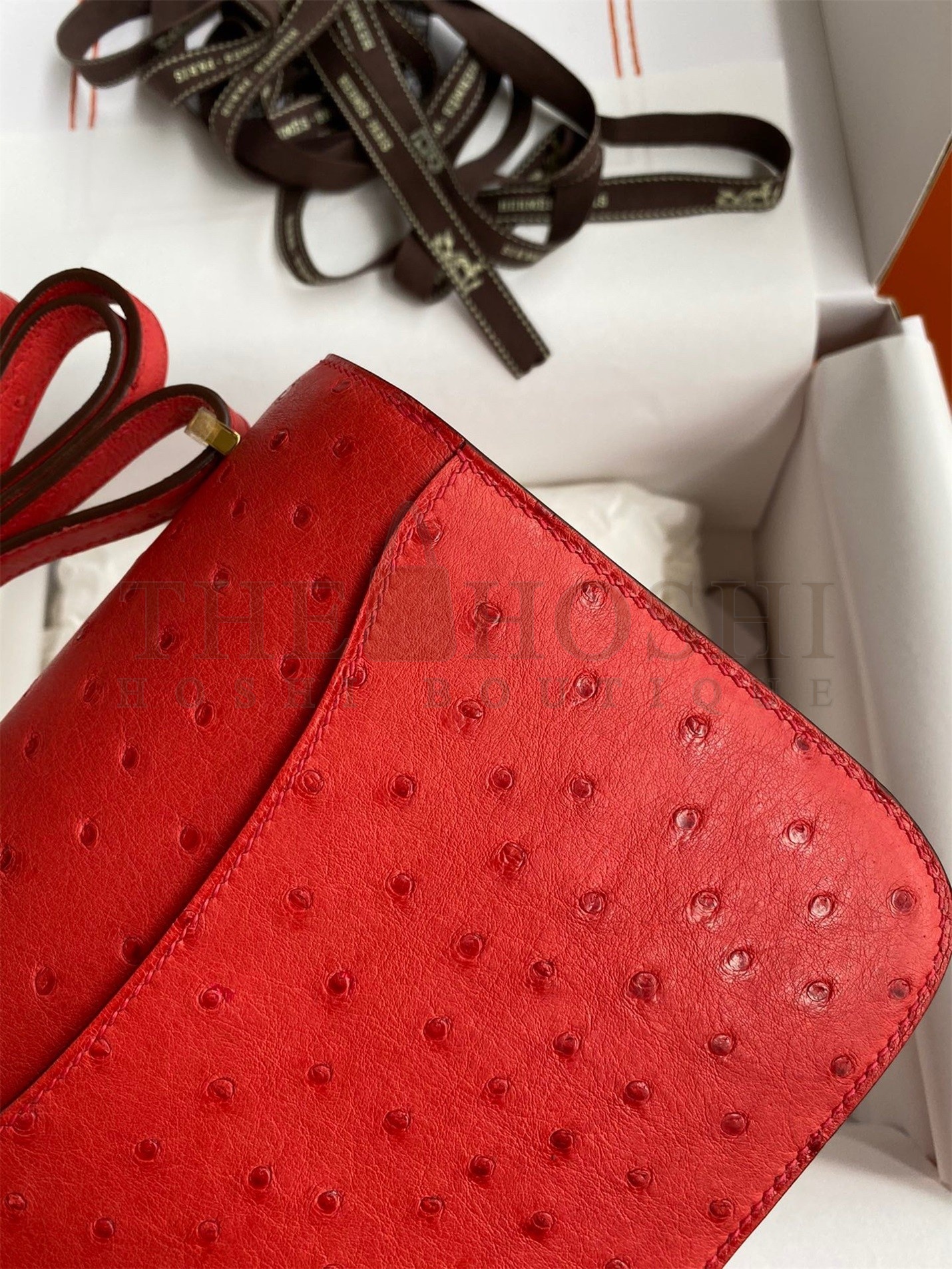 H**me5 Constance 18 Handmade Bag In Red Ostrich Leather Master Quality