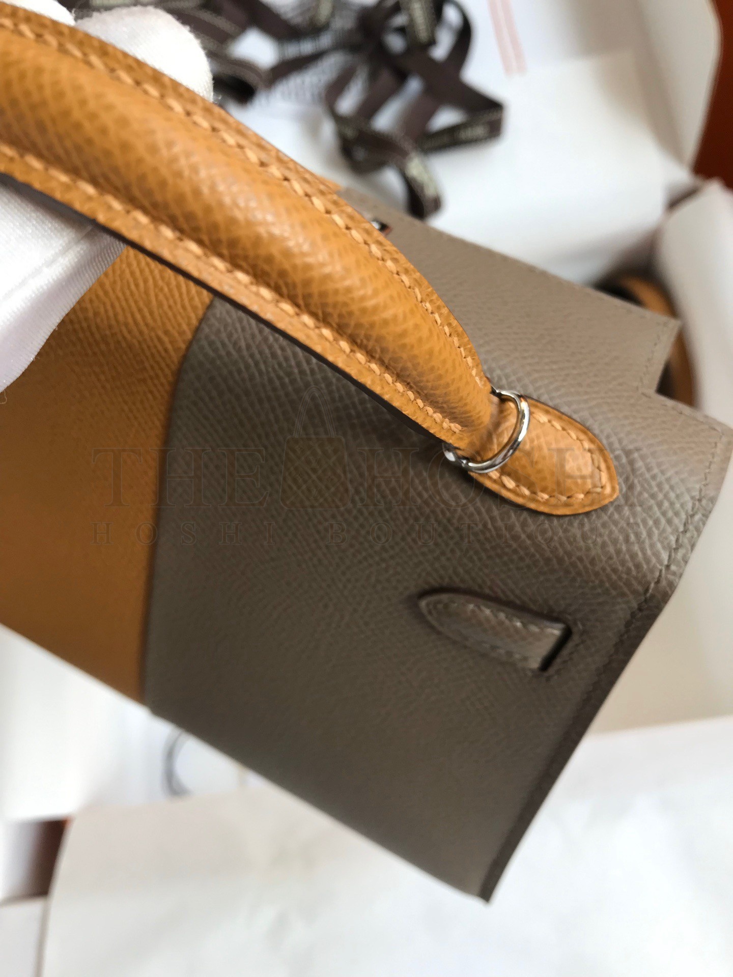 H**me5 Kelly Mini II Sellier Tri-color Bag In Taupe/Sesame/Blue Nuit Epsom Calfskin Master Quality