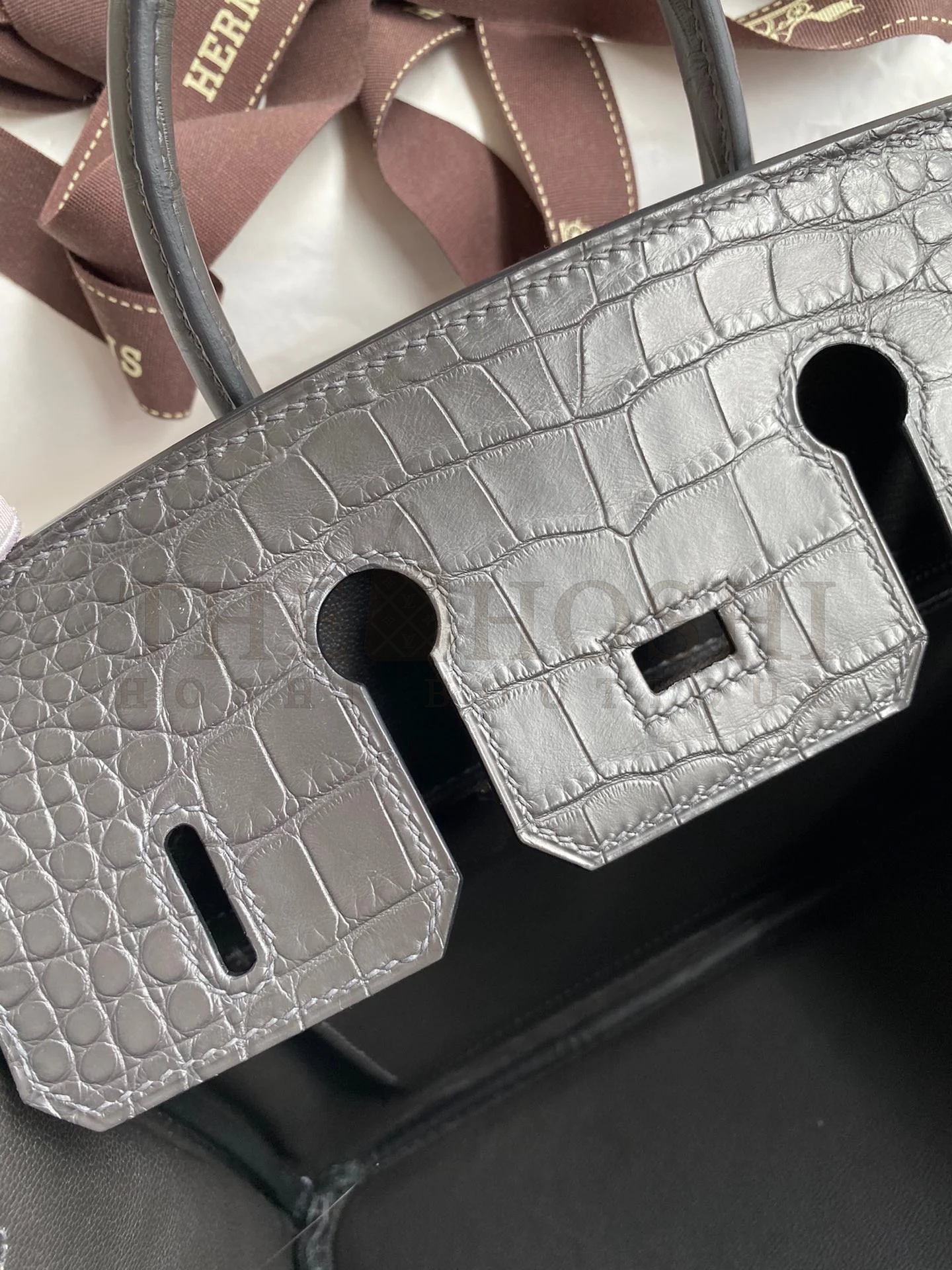 H**me5 Birkin 25 Retourne Handmade Bag In Graphite Matte Alligator Leather Master Quality