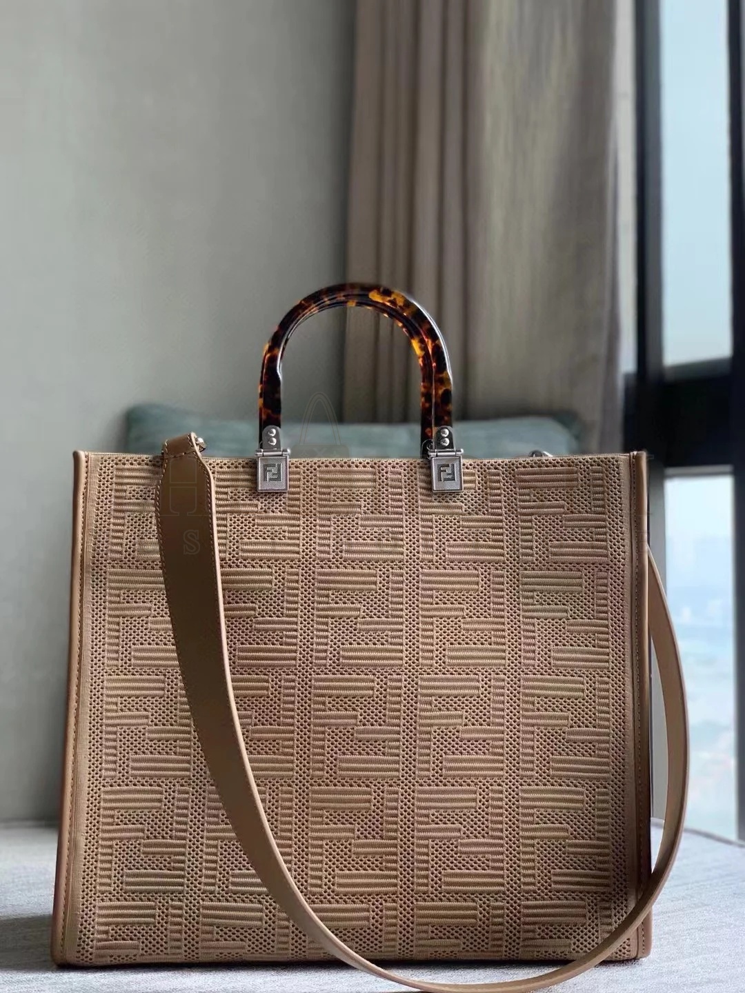 F**di Sunshine Medium Tote Bag In Beige FF Fabric Master Quality