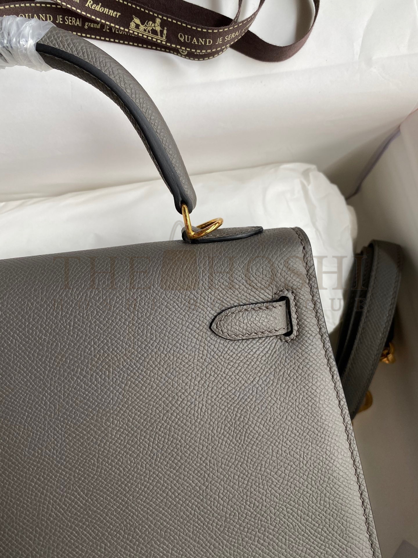 H**me5 Kelly Sellier 28 Handmade Bag In Etain Epsom Calfskin Master Quality