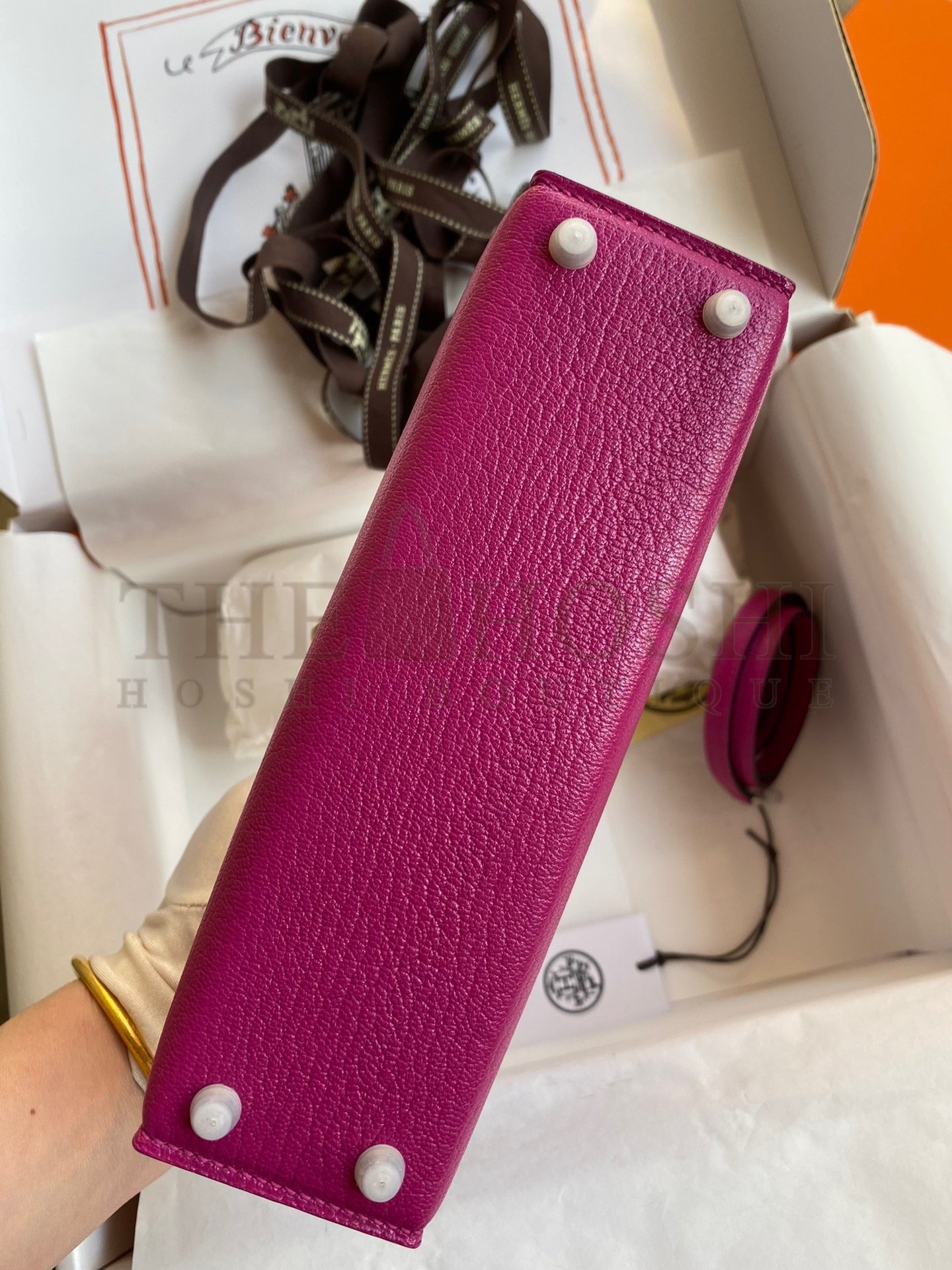 H**me5 Kelly Mini II Sellier Handmade Bag In Rose Purple Chevre Mysore Leather Master Quality