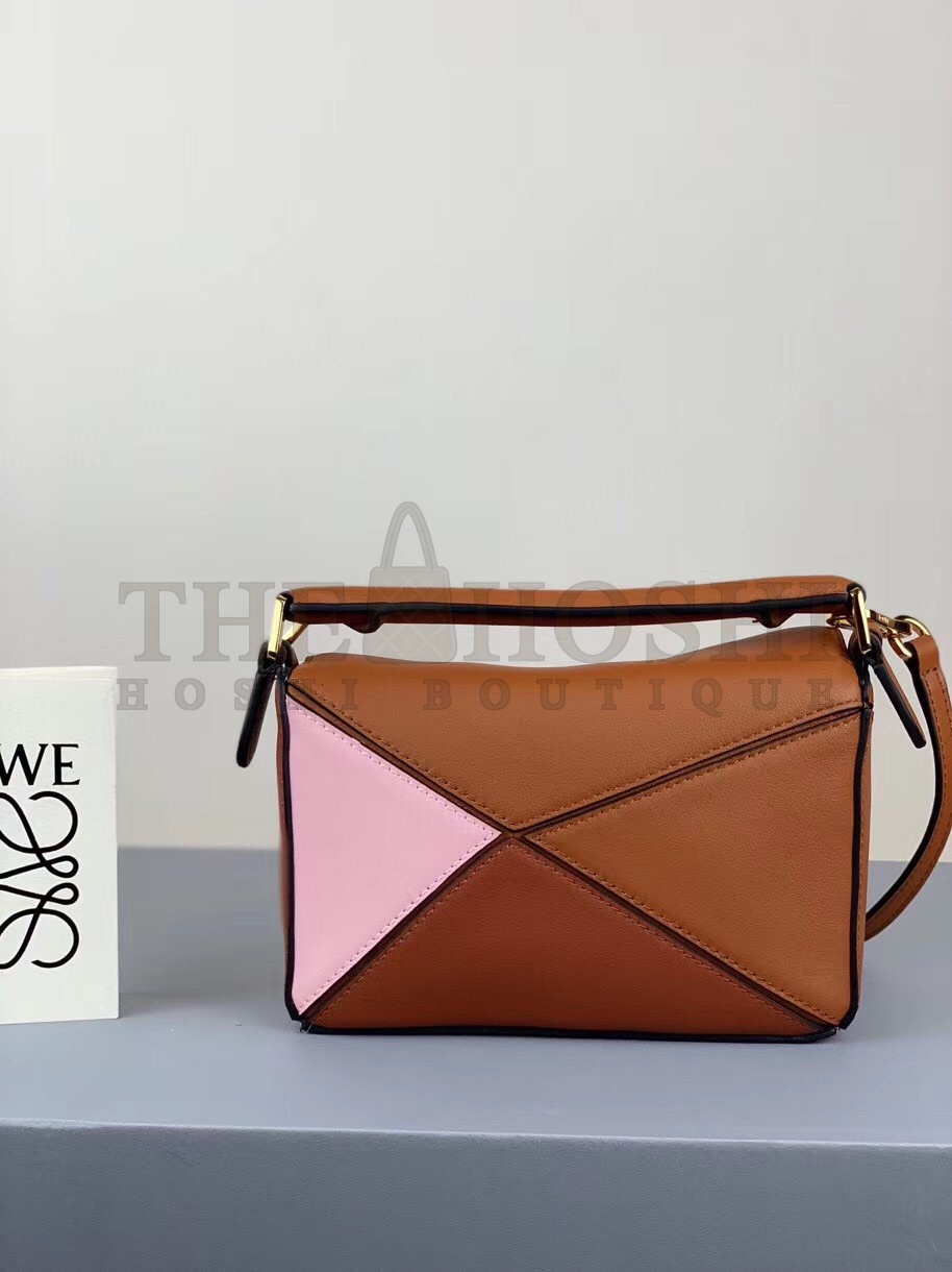 L0ew* Puzzle Mini Bag In Brown/Camel/Pink Calfskin Master Quality