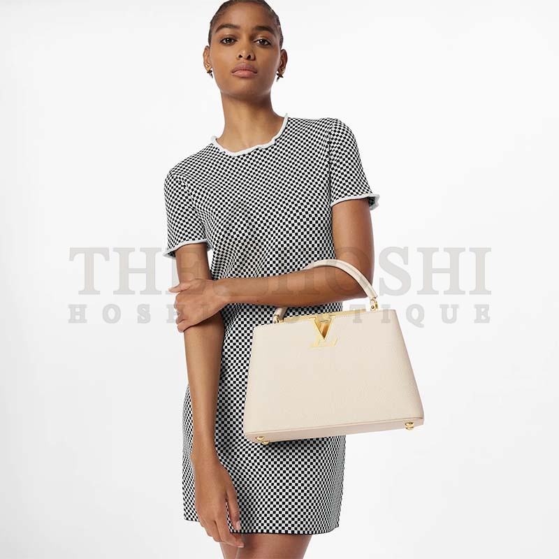 L0vis Vvtt0n LV Women Capucines MM Handbag Yellow Beige Taurillon Leather Canvas Master Quality
