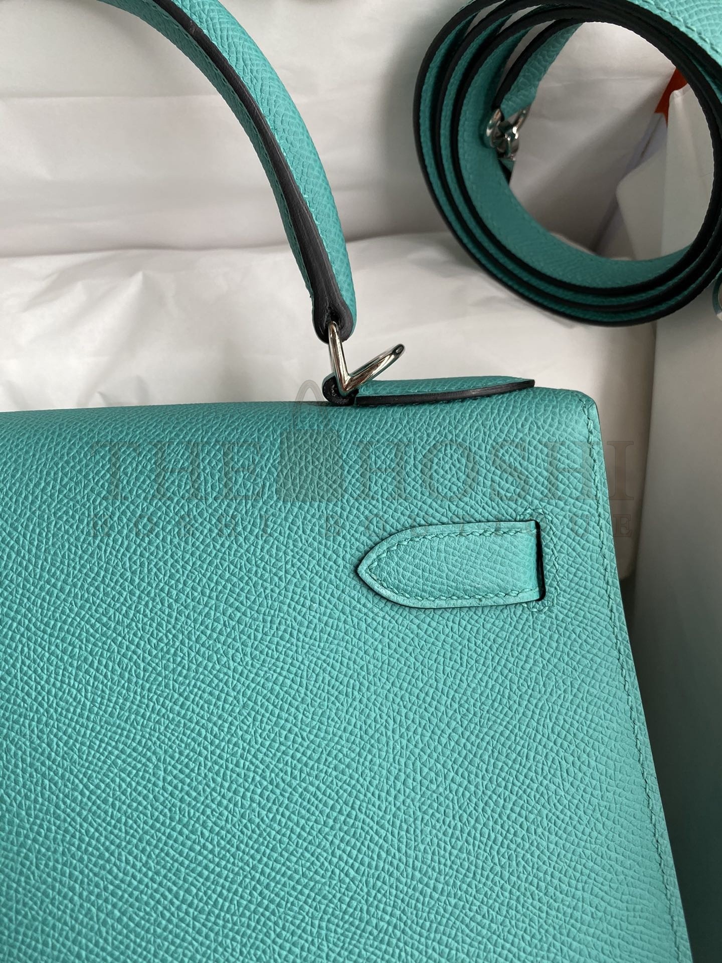 H**me5 Kelly Sellier 28 Handmade Bag In Blue Paon Epsom Calfskin Master Quality